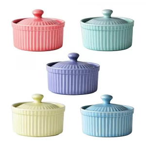 Meltset 5.5 Oz Ramekins with Lids Oven Safe Ceramics Ramekin Bowls for Baking, Porcelain Bake Dishes for Souffle, Creme Brulee, Lava Cake, Ice Cream 