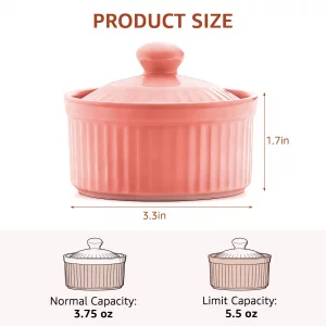 Meltset 5.5 Oz Ramekins with Lids Oven Safe Ceramics Ramekin Bowls for Baking, Porcelain Bake Dishes for Souffle, Creme Brulee, Lava Cake, Ice Cream 