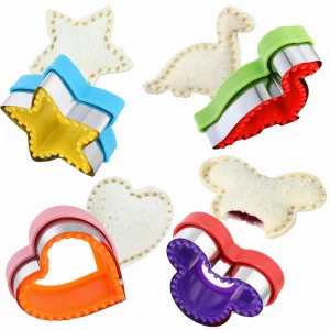Elfkitwang Sandwich Cutter and Sealer Set,4 Pcs Bread Sandwich Decruster Pancake Maker DIY Cookie Cutters for Kids Bento,Heart Dinosaur Star Mouse Sh