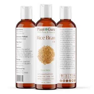 Plant Guru Rice Bran Oil 4 fl. oz. - 100% Pure & Natural Carrier Oil for Skin, Face, Body, and Hair Moisturizing. Great for DIY Creams, Lotions, and 