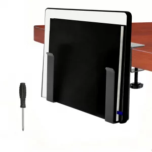 Desk Side Laptop Mount Metal Hanging Desk Side Storage, No Drilling Siding Table Organizer for Office Home Tablets,Laptop Holder Vertical(black-1-mon