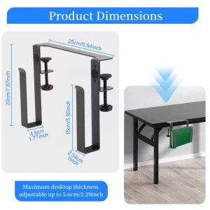 Desk Side Laptop Mount Metal Hanging Desk Side Storage, No Drilling Siding Table Organizer for Office Home Tablets,Laptop Holder Vertical(black-1-mon