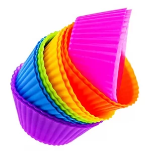 Cupcake Liners - Reusable Silicone Cupcake Baking Cups - Non-Stick Baking Muffins Mold - Use As Lunch Box Dividers - Set of 12 Kitchen Accessories - 