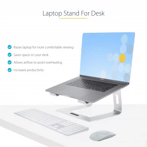 StarTech.com Laptop Stand for Desk, Supports 5kg/11lb, Aluminum, Silver, Ergonomic Laptop Riser, Portable Laptop Holder, Computer Stand for MacBook A