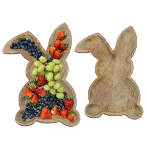 AuldHome Design Farmhouse Bunny Serving Trays (Set of 2); Nesting Rabbit-Shaped Wooden Charcuterie Platters for Easter or Spring