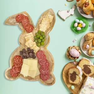 AuldHome Design Farmhouse Bunny Serving Trays (Set of 2); Nesting Rabbit-Shaped Wooden Charcuterie Platters for Easter or Spring