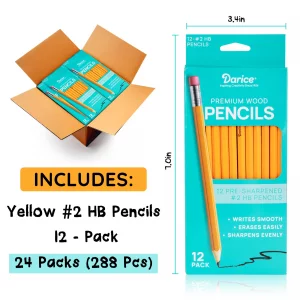 Darice Wood-Cased Pencils, 288pc Bulk Pre-sharpened #2 HB Pencils with Eraser for Classroom Back to School Supplies, 12 x 24 Pack