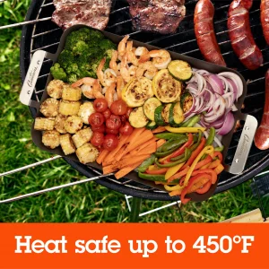 Camerons BBQ Grill Topper Grilling Pans (Set of 2)- Non-Stick Barbecue Trays w Stainless Steel Handles - Indoor Outdoor use for Barbecue & Smoked Mea