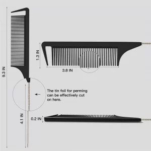 9.3'' Rat Tail Comb for Hair Stylist, Parting Combs for Braiding hair, Rattail Comb with Metal Stainless Steel Pintail for Sectioning, Teasing and St