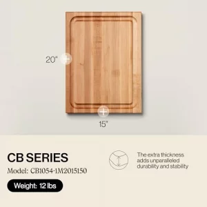 John Boos CB Series Rectangular Wooden Maple Cutting Board 20x15 - 1.5 Thick, 12-lb Reversible Butcher Block with Juice Groove, Edge-Grain & Finge
