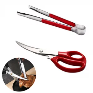 Korean Barbecue Scissors And Tongs Set, Bbq Scissors Bbq Tongs, Stainless Steel Ergonomic Sharp Shears And Clips For Kitchen, Cooking Clips,Pizza She