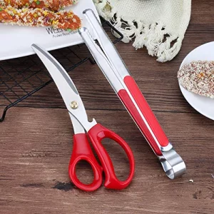Korean Barbecue Scissors And Tongs Set, Bbq Scissors Bbq Tongs, Stainless Steel Ergonomic Sharp Shears And Clips For Kitchen, Cooking Clips,Pizza She