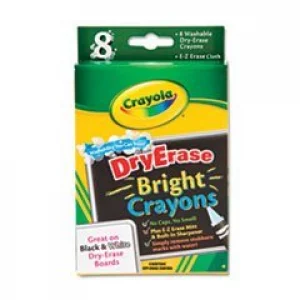Crayola Washable Dry Erase Crayons w/E-Z Erase Cloth, Assorted Bright Colors, 8/Pack