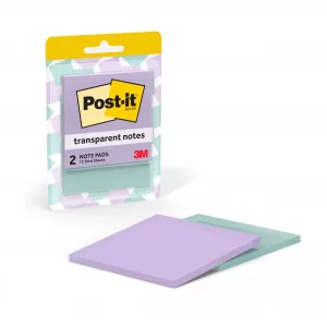 Post-it Transparent Notes, 2.8 in. x 2.8 in., Pastel Sticky Notes, School Supplies, Office Products, Great for Studying, Great for Studying, 2 Pads