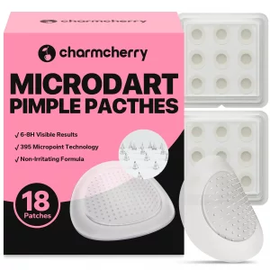 CharmCherry Pimple Patches for Face (18 Count), Microdart Acne Patches, Hydrocolloid Blemish Spot with Salicylic Acid, Fast-Acting for Early Stage De
