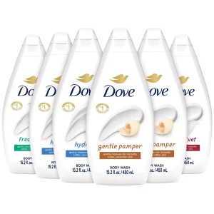 Dove Body Wash Variety 6-Pack - Hydrate, Gentle Pamper, Fresh Care, and Silky Velvet, 15.2 Oz Ea