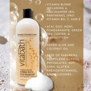 Vitabath Heavenly Coconut Crme Bubble Bath Rich Foaming Bubbly Soak & Relaxing Aromatherapy Moisturizing & Nourishing Indulgent Suds for Women & Men