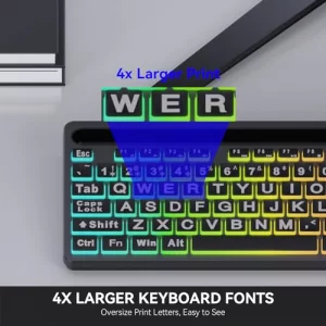 MARVO Large Print Backlit Keyboard, WK712 Wired Computer Keyboards with 7 Colors & 11 Modes Backlight, Tablet Phone Holder and Quiet Light Up Keys, F