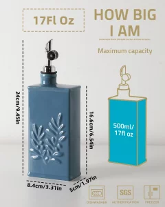 Sweejar Ceramic Olive Oil Dispenser Bottle for Kitchen, 17 Oz Relief Opaque Oil and Vinegar Dispenser Bottle with Spout, Suitable for Soy Sauce, Coff