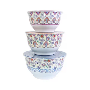TP Mixing Bowl Set with Lids, 6-Piece Melamine Nesting Bowls Set for Pasta Baking Salad Mixing, Set of 3, Ottoman Floral