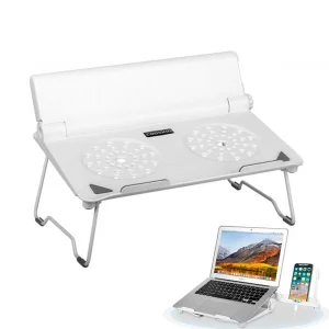 COOSKIN Lightweight Laptop Desk Stand with Adjustable Phone Holder Foldable & Portable Riser Compatible 13-17 inch Notebook Base Holder (White)