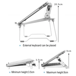COOSKIN Lightweight Laptop Desk Stand with Adjustable Phone Holder Foldable & Portable Riser Compatible 13-17 inch Notebook Base Holder (White)