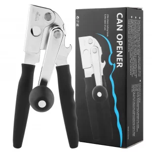 Manual Can Opener, Heavy Duty Ergonomic Design with Folding Crank Handle, Smooth Edge Cutting for Home & Commercial Use, Senior-Friendly, Durable Sta
