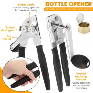 Manual Can Opener, Heavy Duty Ergonomic Design with Folding Crank Handle, Smooth Edge Cutting for Home & Commercial Use, Senior-Friendly, Durable Sta