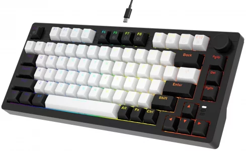 DAREU EK75 Wired Mechanical Keyboard,75% Keyboard with Volume Knob,Gasket Mount Mechanical Gaming Keyboards,81 Keys Rainbow Backlit,PBT Keycaps,Linea