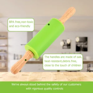 Honglida Mini Silicone Rolling Pin for Kids, Non-stick Surface Wood Handle, 9 Inch 2 Pack