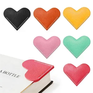 Leather Heart Bookmarks, HOMTEK 6pcs Cute Corner Page Book Marks for Reading Women, Book Lovers Teachers Students, Cute Handmade Reading Gifts(Love A