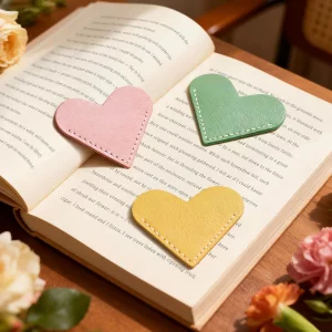 Leather Heart Bookmarks, HOMTEK 6pcs Cute Corner Page Book Marks for Reading Women, Book Lovers Teachers Students, Cute Handmade Reading Gifts(Love A