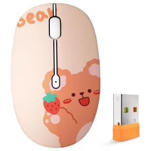 FMOUSE Cute Bluetooth Wireless Mouse with 2.4GHz USB Receiver, Silent Clicks, AA-Battery Powered, Durable, Lovely Cartoon Mice, Ideal for Kids, Stude