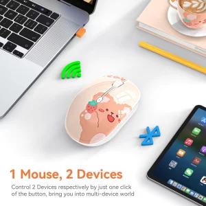 FMOUSE Cute Bluetooth Wireless Mouse with 2.4GHz USB Receiver, Silent Clicks, AA-Battery Powered, Durable, Lovely Cartoon Mice, Ideal for Kids, Stude