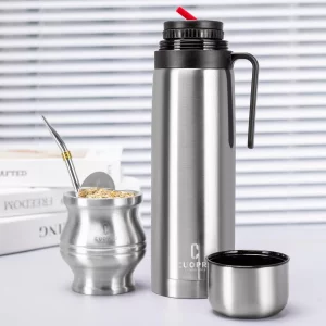 CUOPRU Mate Insulated Bottle,1000ml Stainless Steel Vacuum Insulated Wide Mouth Bottle for Cold & Hot Beverages - Keeps Liquid Up to 12-24 Hours (Sil