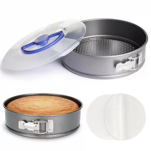 AquaLume 2 Pcs Cheesecake Pan, 9 Inch Springform Pan with Lids & Removable Bottom, Spring Form Pan for Cheesecake, Gray Non-Stick Carbon Steel Cake P