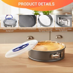 AquaLume 2 Pcs Cheesecake Pan, 9 Inch Springform Pan with Lids & Removable Bottom, Spring Form Pan for Cheesecake, Gray Non-Stick Carbon Steel Cake P