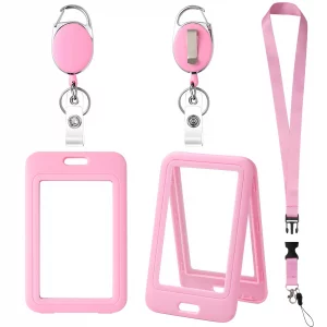 Luckyczc ID Badge Holder with Retractable Reel & Detachable Lanyard Clip, Double-Sided Clear Card Holder, Easy-Release Buckle, Key Card Protector for