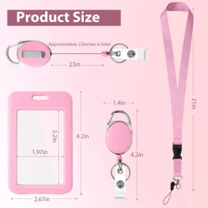 Luckyczc ID Badge Holder with Retractable Reel & Detachable Lanyard Clip, Double-Sided Clear Card Holder, Easy-Release Buckle, Key Card Protector for
