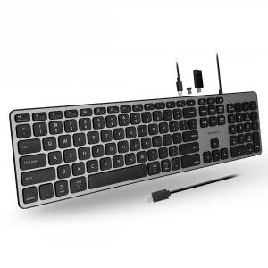 Macally Premium Wired USB C Keyboard with USB Ports - Connect Up to 3 Devices - (2X USB-A |1x USB-C Ports) - Wired Keyboard for Mac Mini/Pro, iMac, M