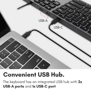 Macally Premium Wired USB C Keyboard with USB Ports - Connect Up to 3 Devices - (2X USB-A |1x USB-C Ports) - Wired Keyboard for Mac Mini/Pro, iMac, M
