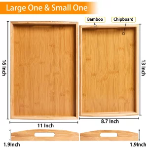 2-Pack Bamboo Serving Trays with Handles, 16
