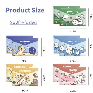 Cute Cat File Folders, 10 PCS Plastic Folders for Document, A4 Size Plastic Envelopes with Snap Closure, File Folders Document Folders File Bags Name