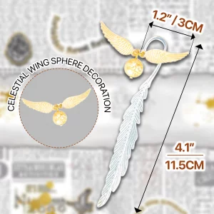 Vintage Metal Feather Bookmark with Golden Winged Charm - Thin Unique Metal Bookmark for Book Lovers - Reading Gifts Book Lovers, Women, Men, Teens o