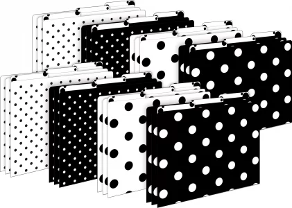 Barker Creek File Folders - Set of 24 Black & White Dot Letter Size Folders, 14pt Stock, Multi-Design Set, 1/3 Cut Tabs, Reversible, Home, School and