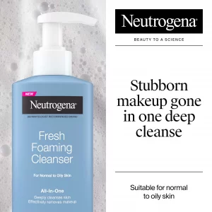 Neutrogena Fresh Foaming Facial Cleanser, All-In-One Makeup Remover Face Wash for Nor-mal to Oily Skin Deeply Cleanses & Removes Waterproof Makeup, S