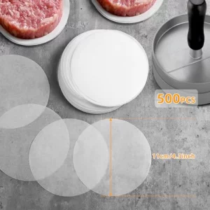 GWHOLE 500pcs Wax Paper 4.3 inch Non-Stick Hamburger Patty Paper Food Grade Parchment Paper Sheets for BBQ Burger Press Baking, Grill Waxed Stencil S