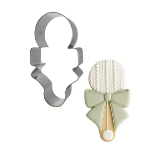 Foose Brand Baby Rattle with Bow Cookie Cutter Cookie Cutter 4 in, Made in USA (Tin Plate Steel)