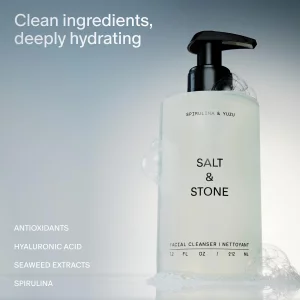 Salt & Stone Facial Cleanser for Women & Men, Spirulina & Yuzu Gentle Facial Wash with Hyaluronic Acid, Squalane, For All Skin Types, Vegan, Cruelty 