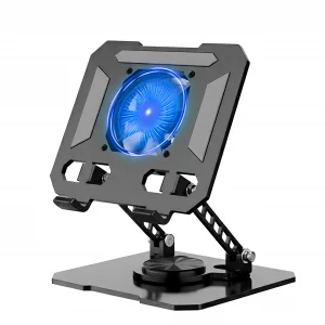 Black Cooling Stand for Tablets & Small Laptops, Turbo Fan, Adjustable Height & 360 Rotation - NOT for 16-17